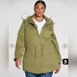 Fashion to Figure Olive Utility Jacket with Faux Fur Hood